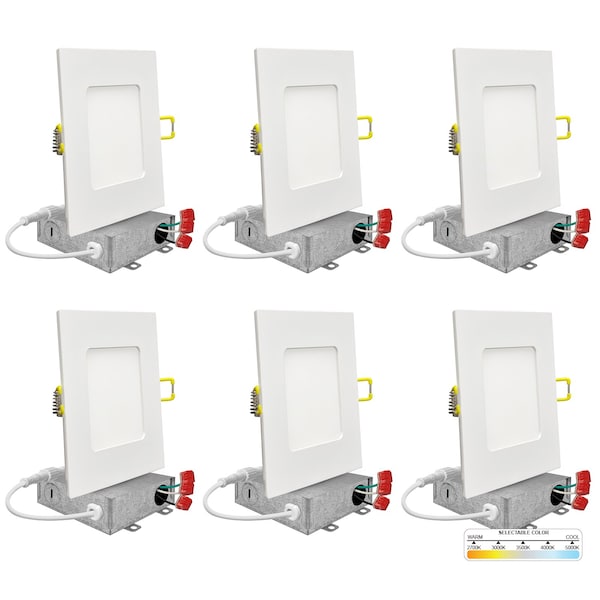 Nuwatt 6" Square Ceiling Light Ultra Thin LED Recessed Lighting 5CCT 2700K/3000K/3500K/4000K/5000K 12 PK NW-P-SQDL-6-15W-5CT-WH-6P - main